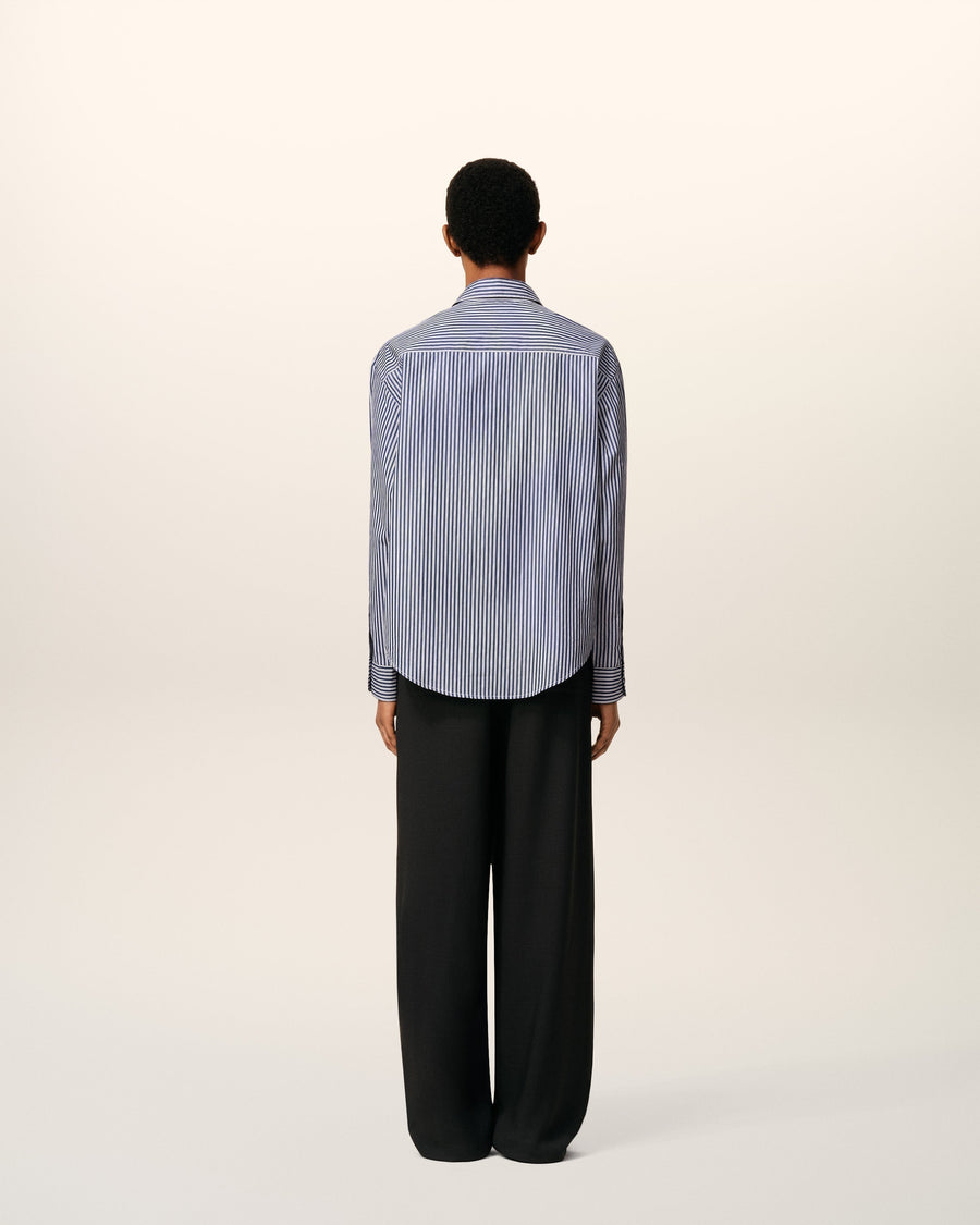 Blue Cotton Embossed Striped Ami De Coeur Boxy Shirt