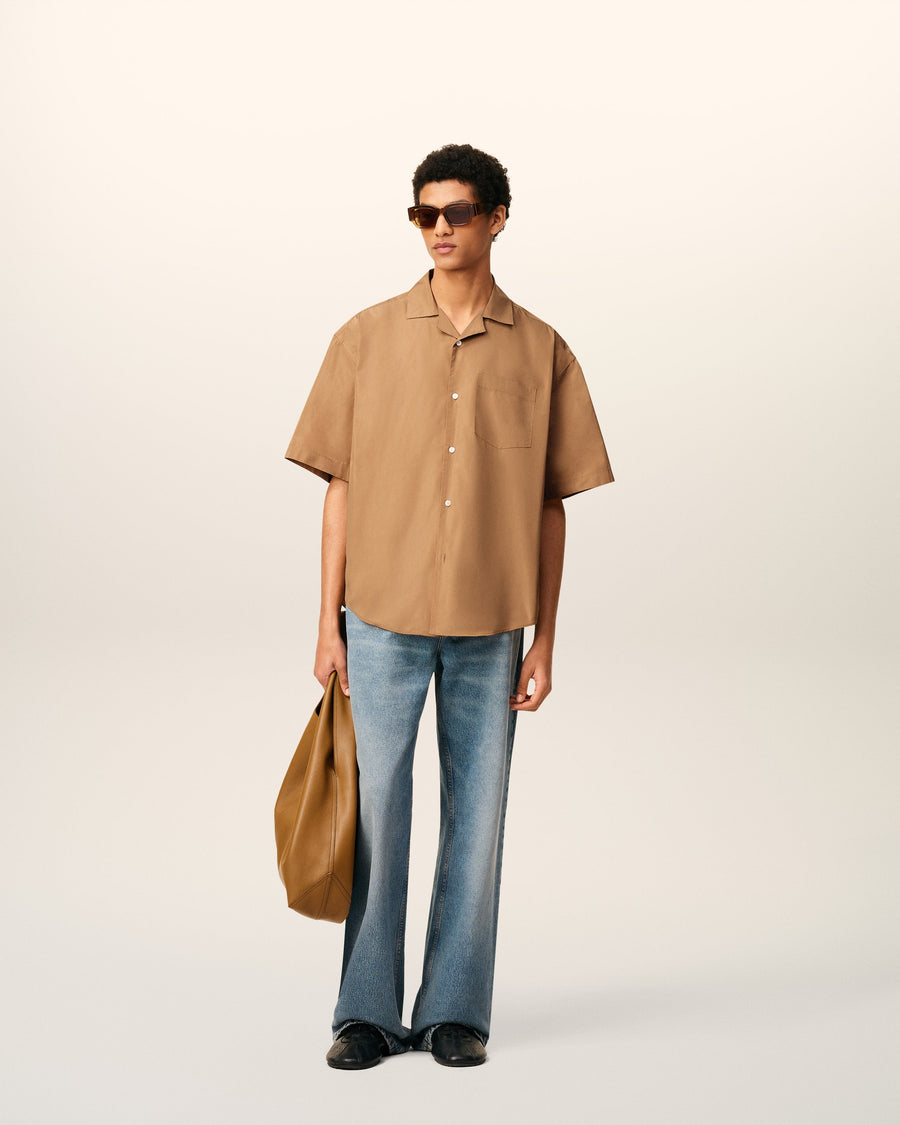 Brown Taffetass Short Sleeved Boxy Shirt