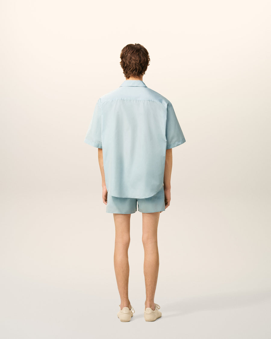 Blue Taffetas Short Sleeved Boxy Shirt