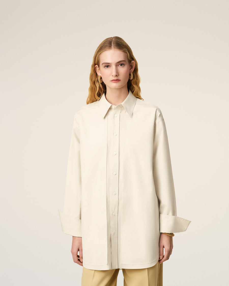 White Cotton Raw Edged Stitching Oversized Shirt
