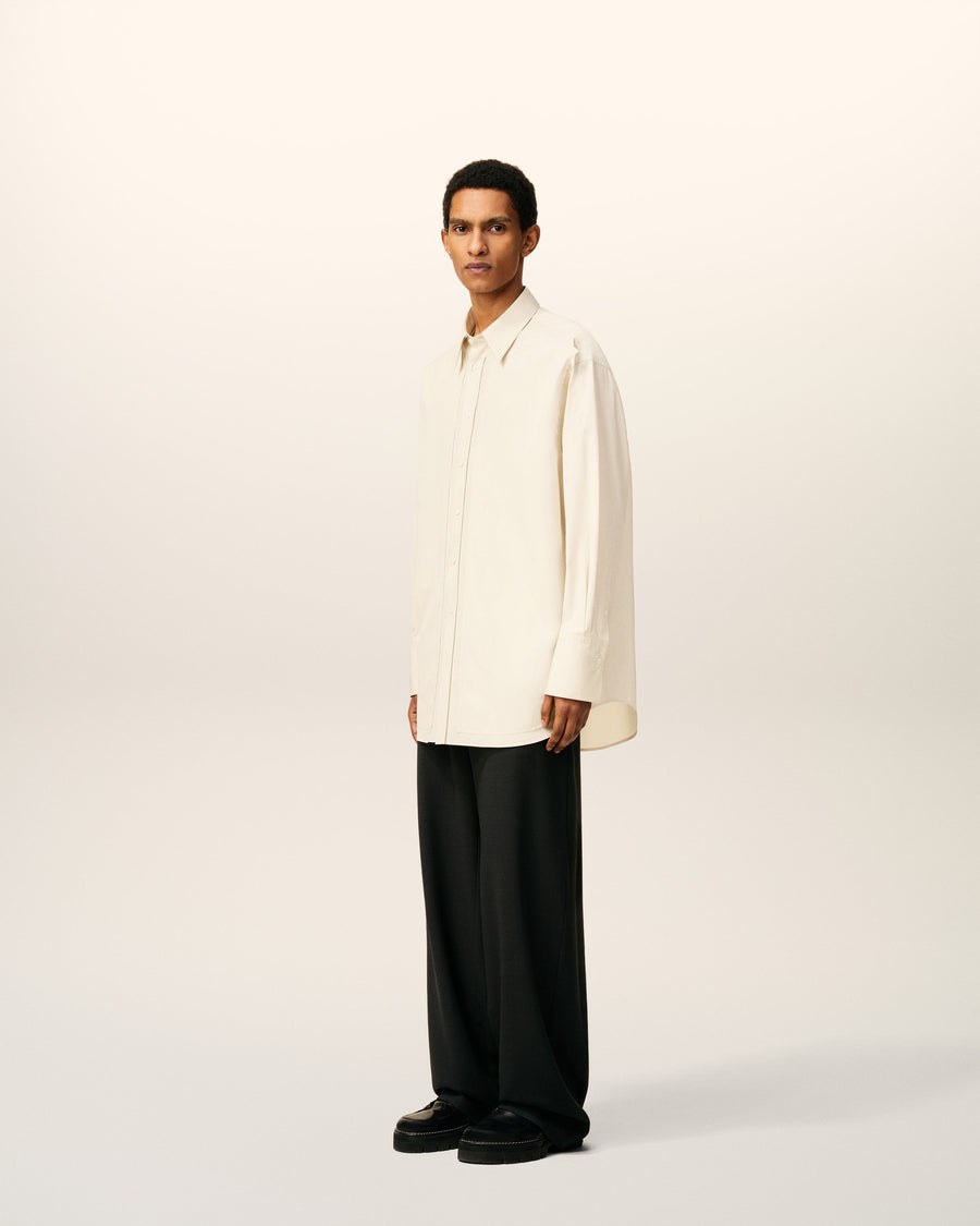 White Cotton Raw Edged Stitching Oversized Shirt
