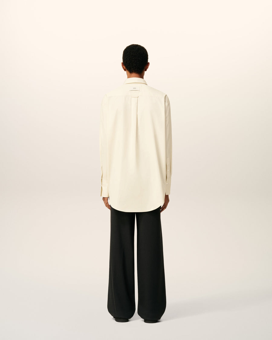 White Cotton Raw Edged Stitching Oversized Shirt