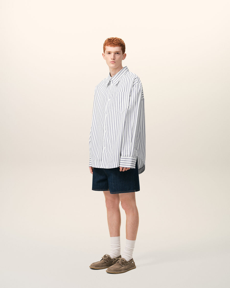 White Striped Cotton Ami De Coeur Wide Shirt