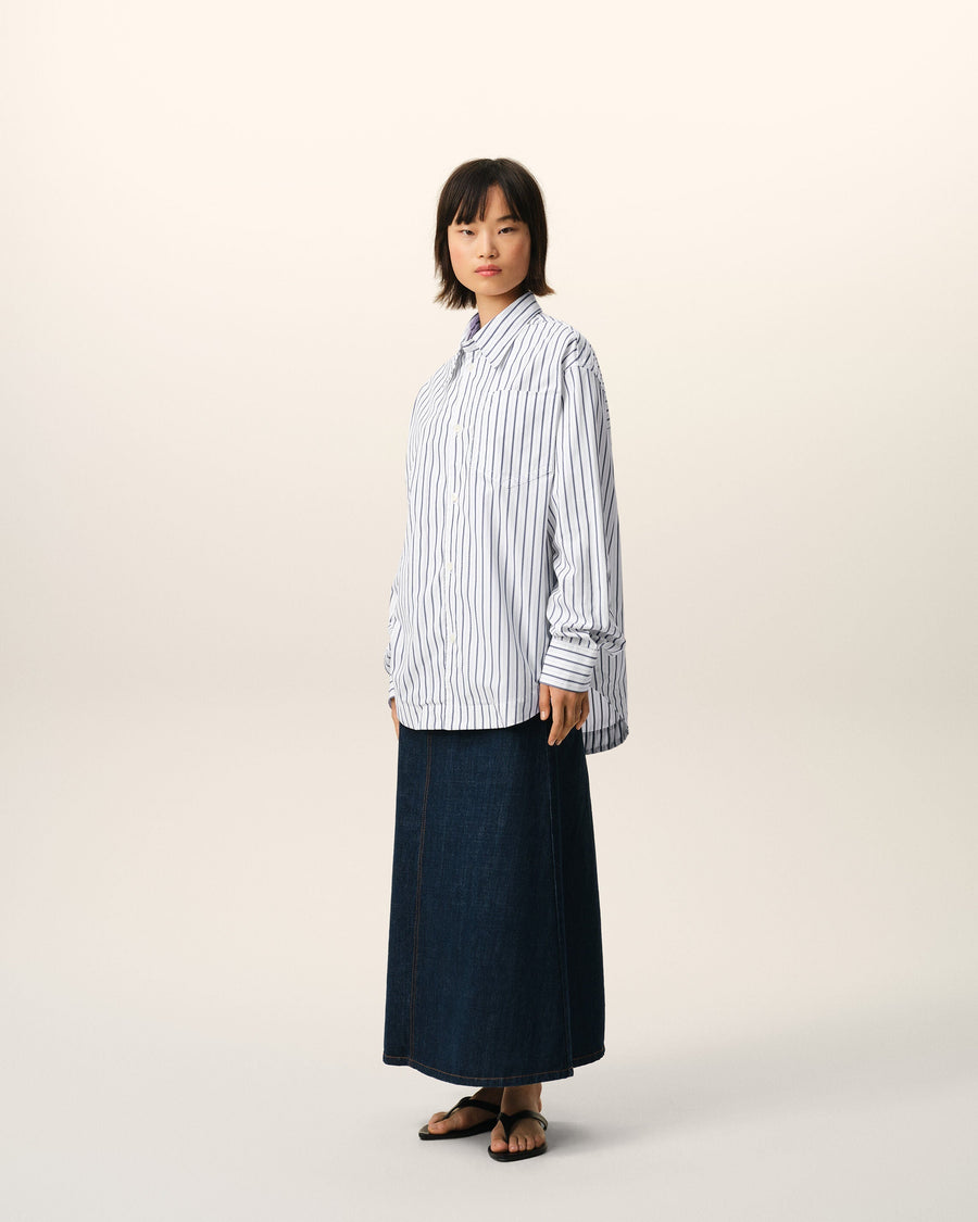 White Striped Cotton Ami De Coeur Wide Shirt