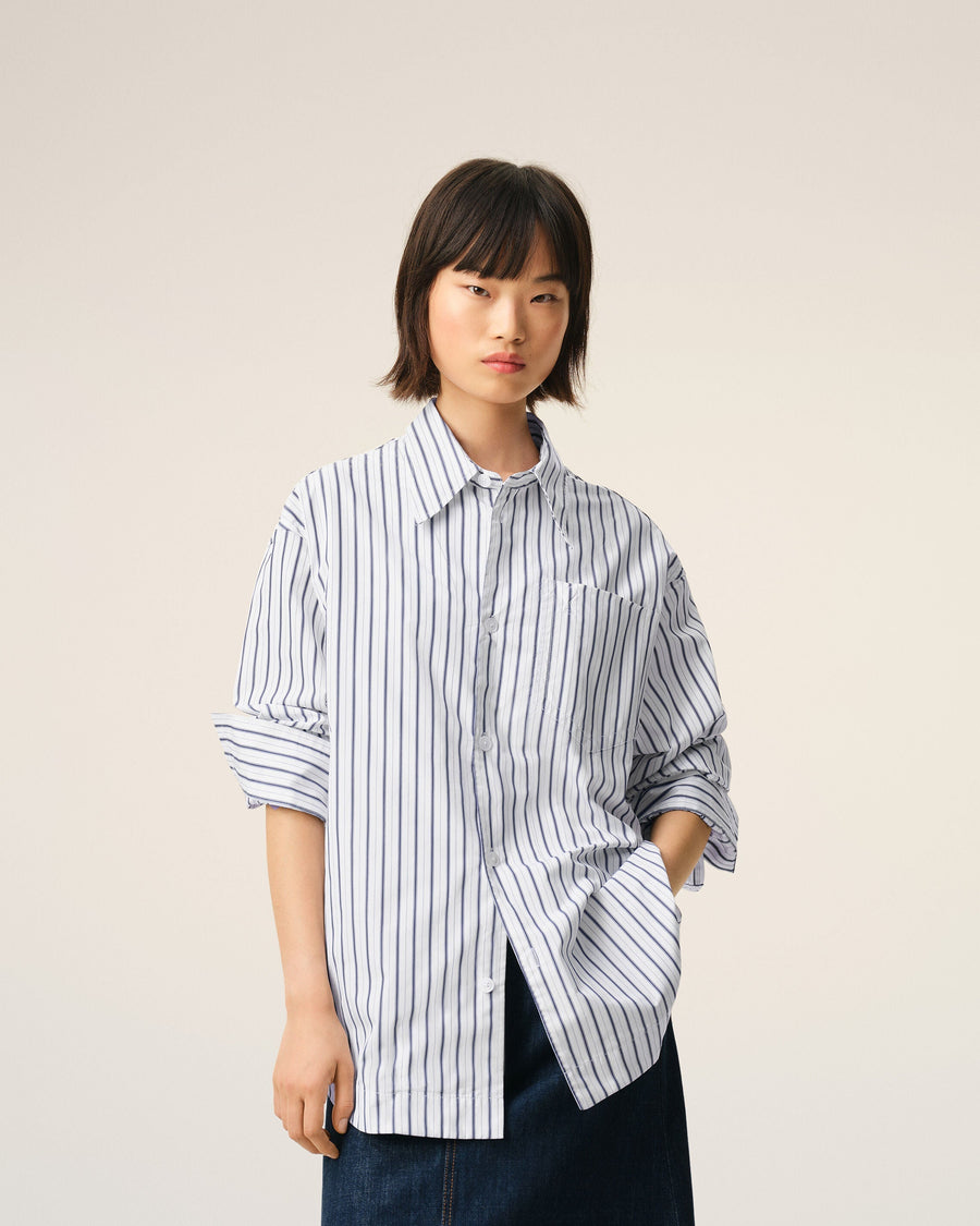 White Striped Cotton Ami De Coeur Wide Shirt