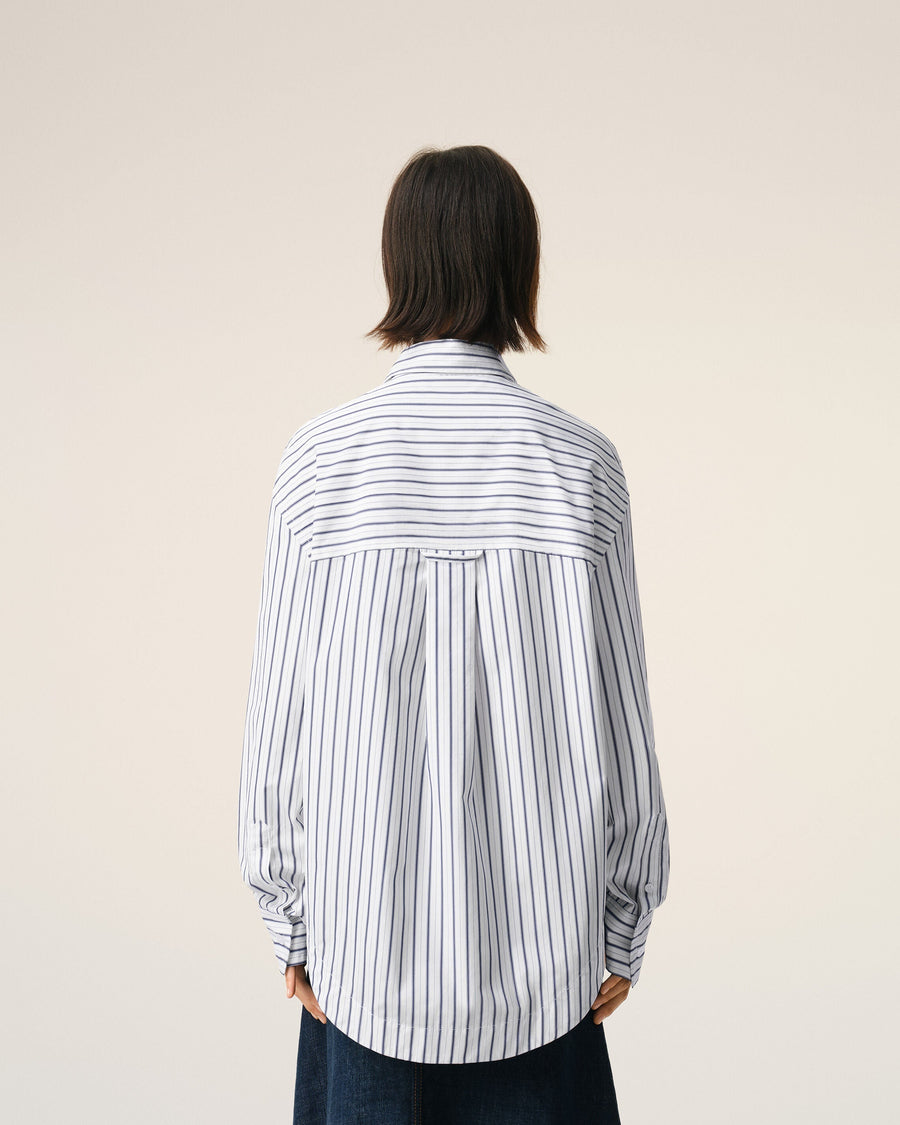 White Striped Cotton Ami De Coeur Wide Shirt
