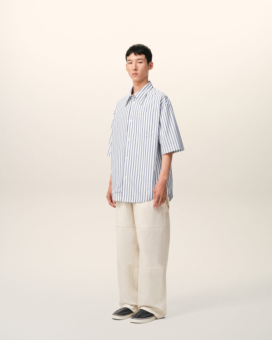 White Striped Cotton Short Sleeve Ami De Coeur Wide Shirt