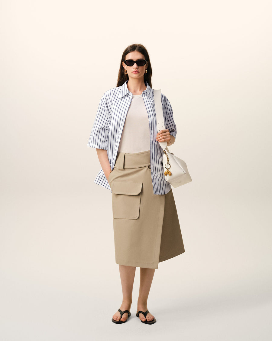 White Striped Cotton Short Sleeve Ami De Coeur Wide Shirt