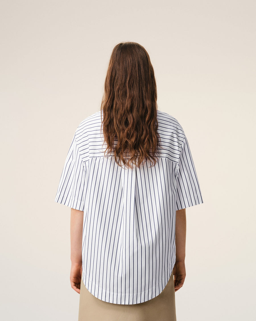 White Striped Cotton Short Sleeve Ami De Coeur Wide Shirt