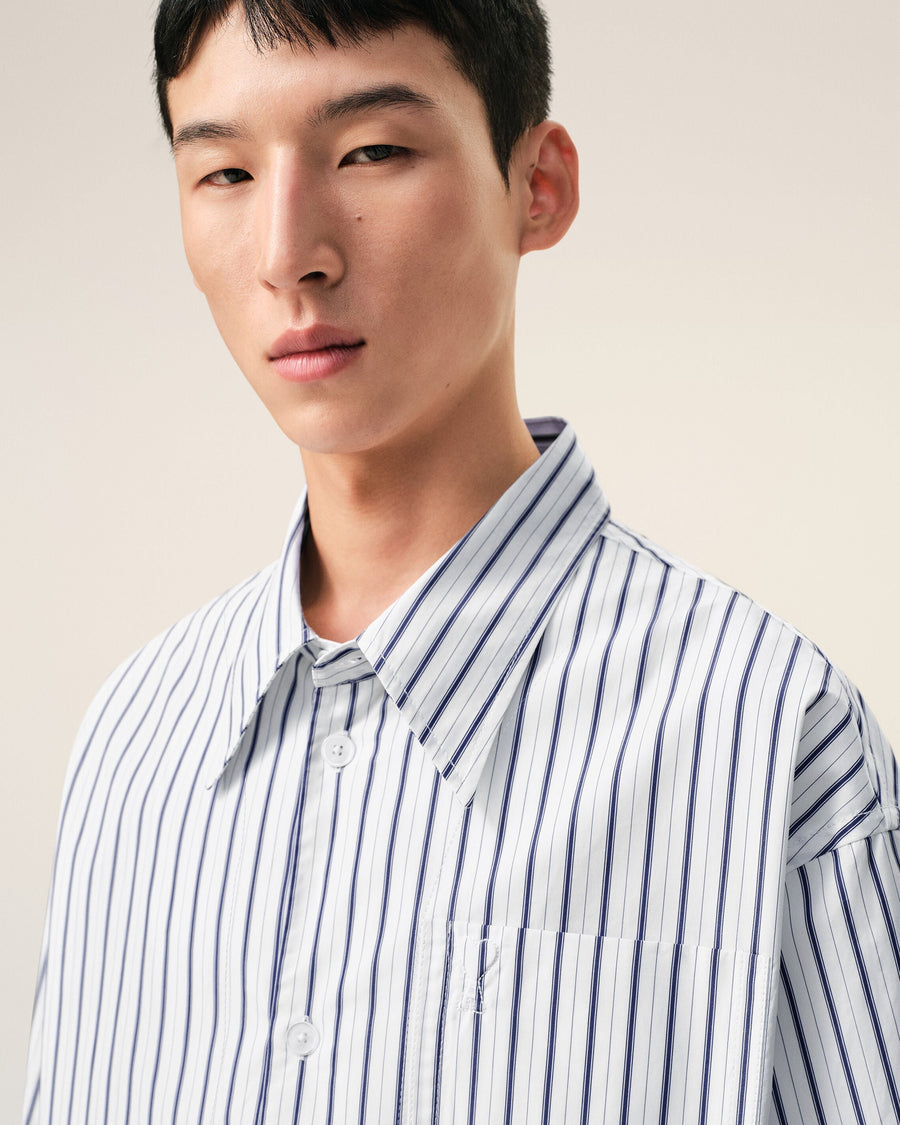 White Striped Cotton Short Sleeve Ami De Coeur Wide Shirt