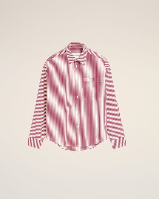 Red boxy striped cotton shirt