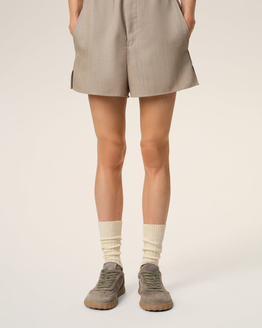 Beige Leather Low Top Step Sneakers