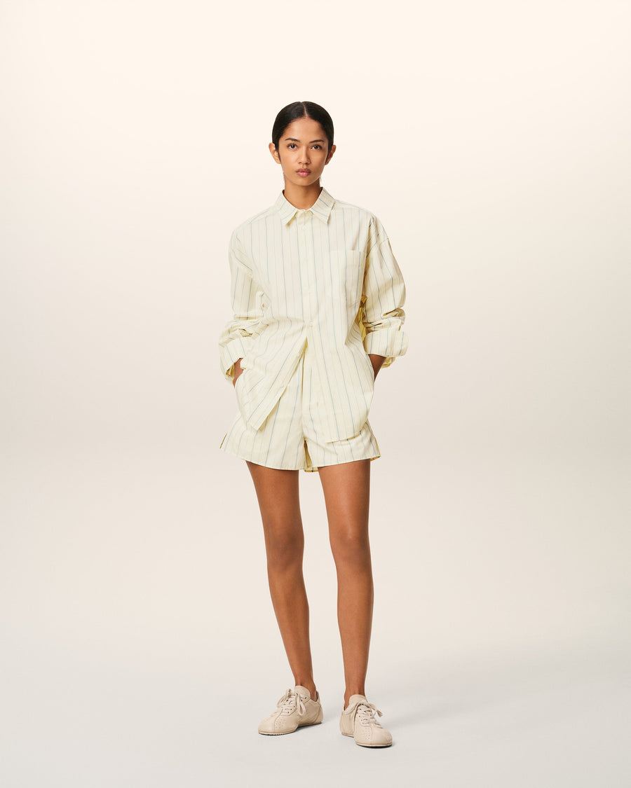 Beige Cotton Striped Short