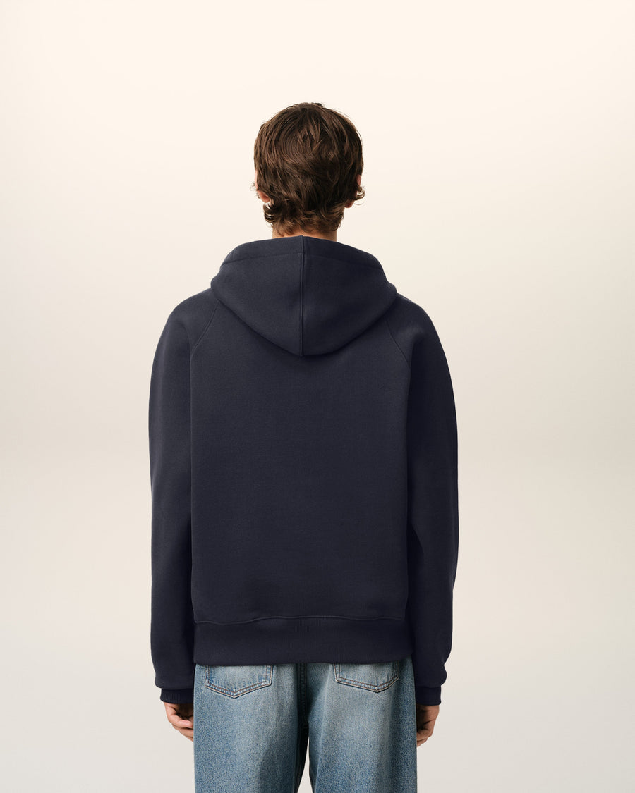 Navy Cotton Hoodie With Ami Paris Patch