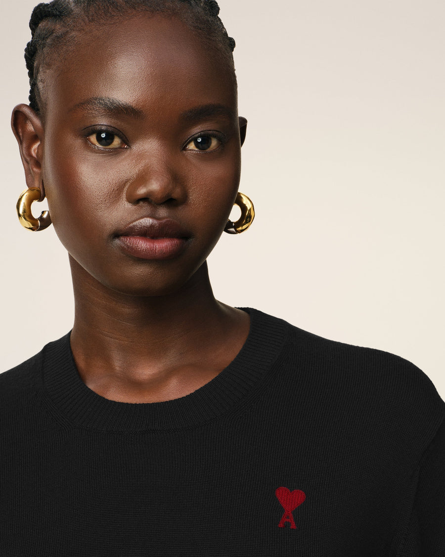 Black Wool Ami de Coeur Crew Neck Sweater