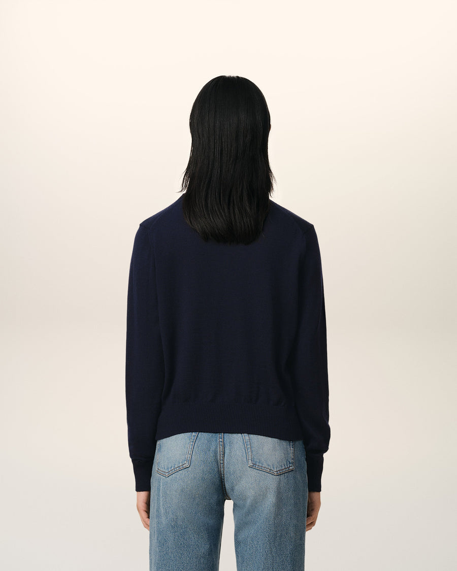 Navy Wool Ami de Coeur Crew Neck Sweater
