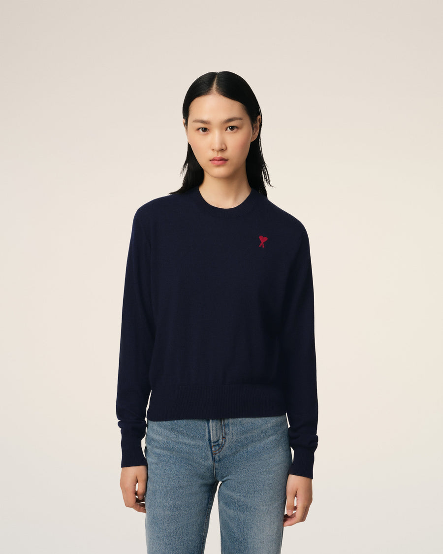 Navy Wool Ami de Coeur Crew Neck Sweater