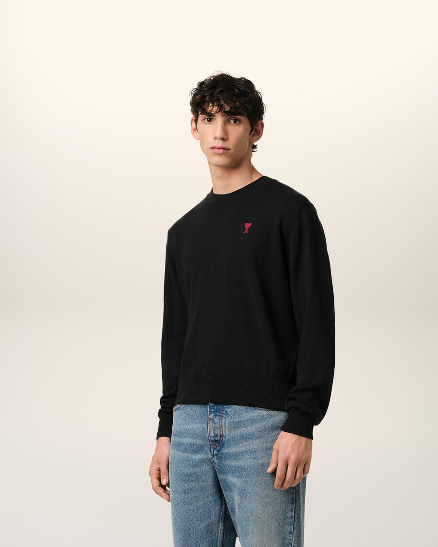 Black Wool Ami de Coeur Crew Neck Sweater
