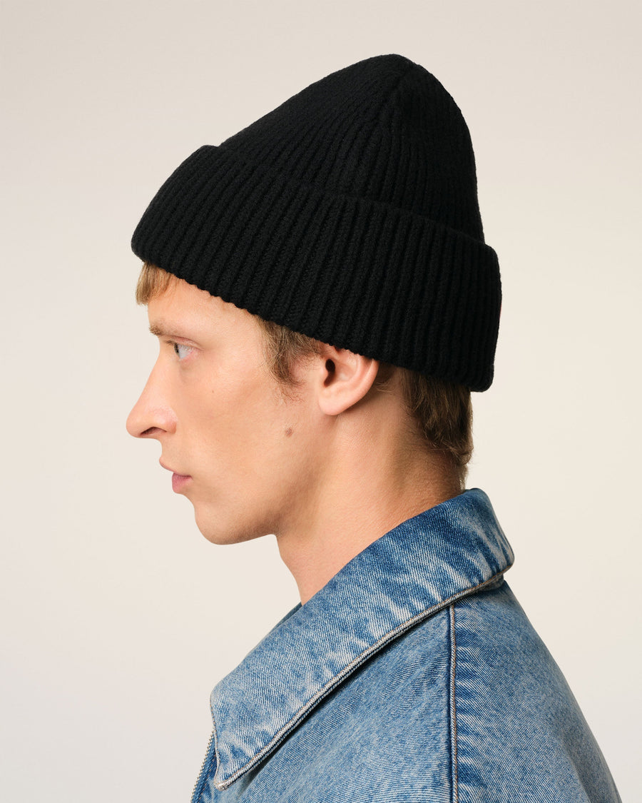 Black Merino Wool Ami De Coeur Beanie