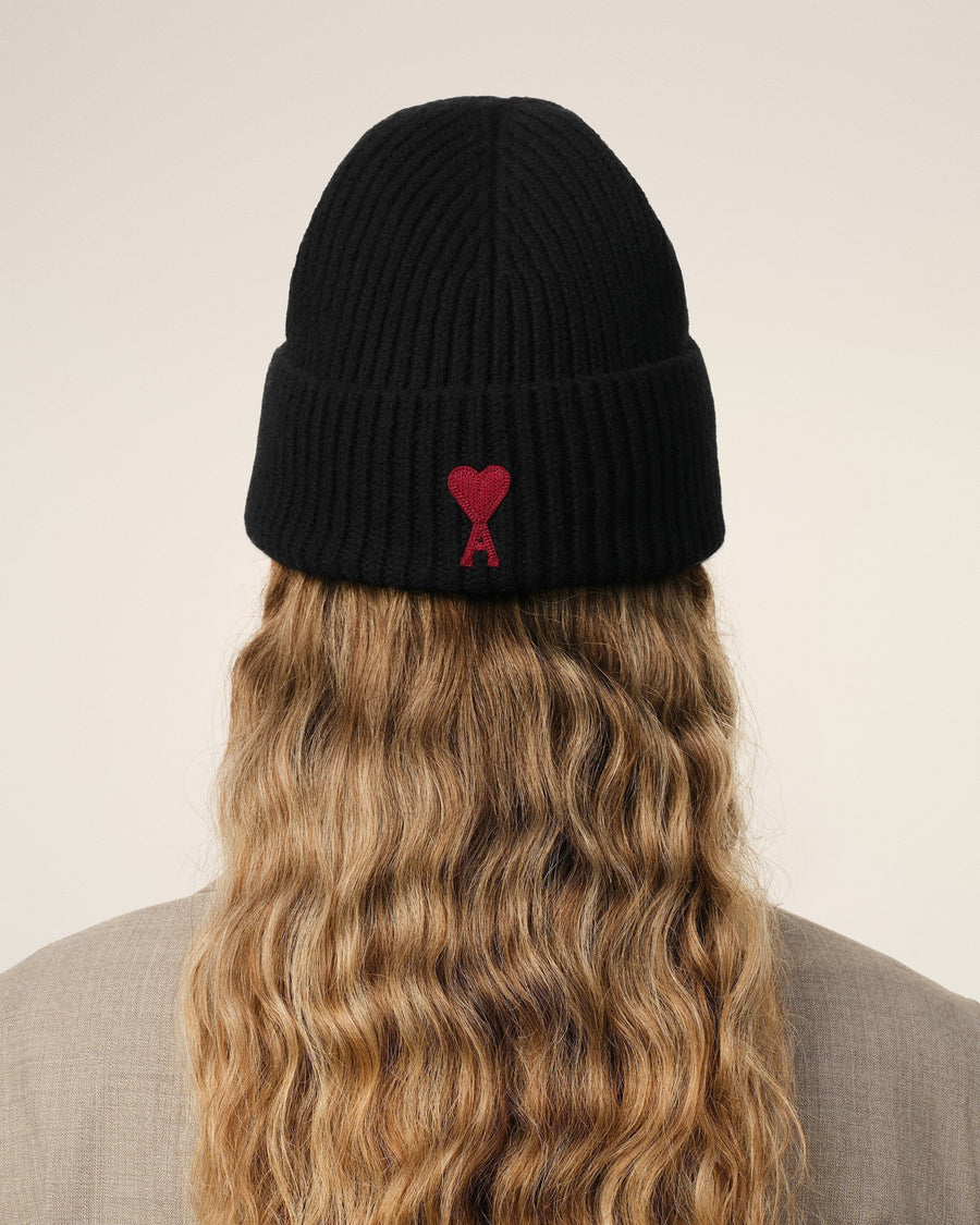 Black Merino Wool Ami De Coeur Beanie