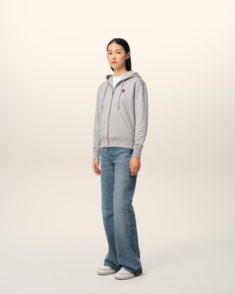 Grey Cotton Ami de Coeur Zipped Hoodie