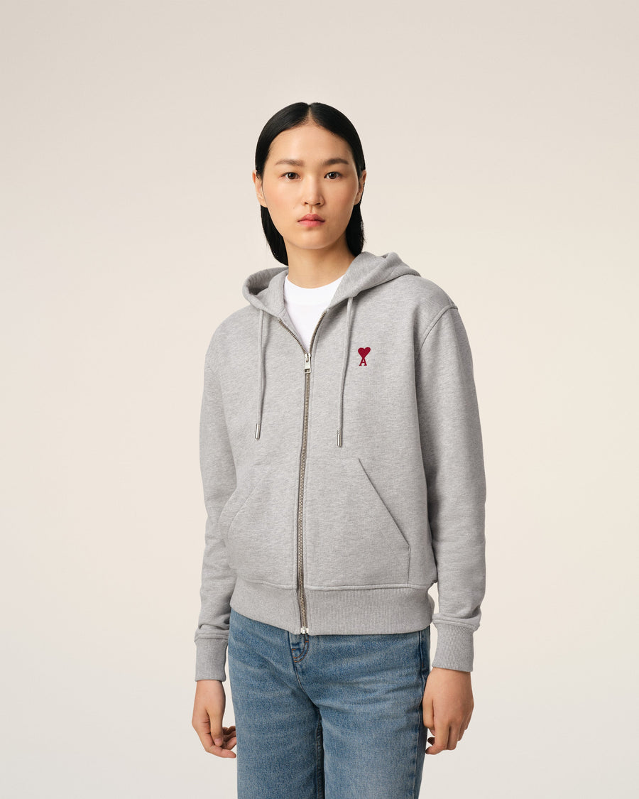 Grey Cotton Ami de Coeur Zipped Hoodie