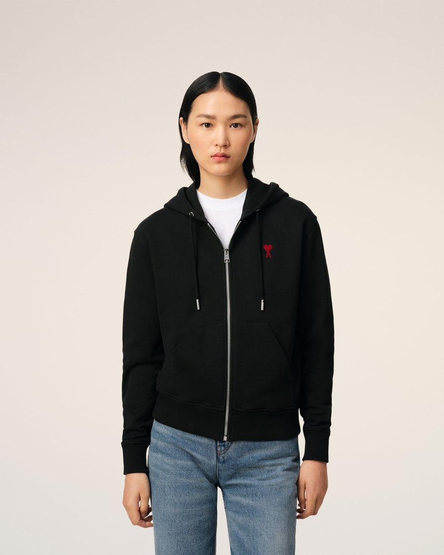 Black Organic Cotton Ami De Coeur Zipped Hoodie