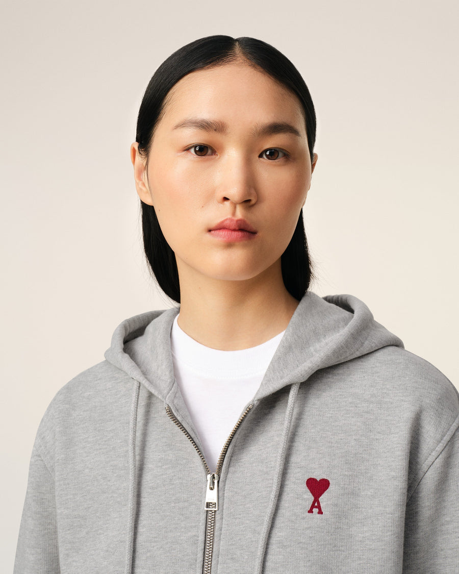 Grey Cotton Ami de Coeur Zipped Hoodie