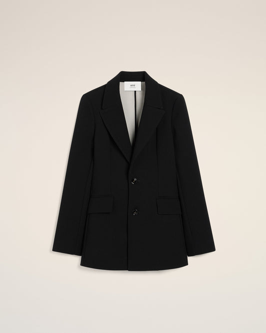 Black Wool Two Buttons Fitted Jacket