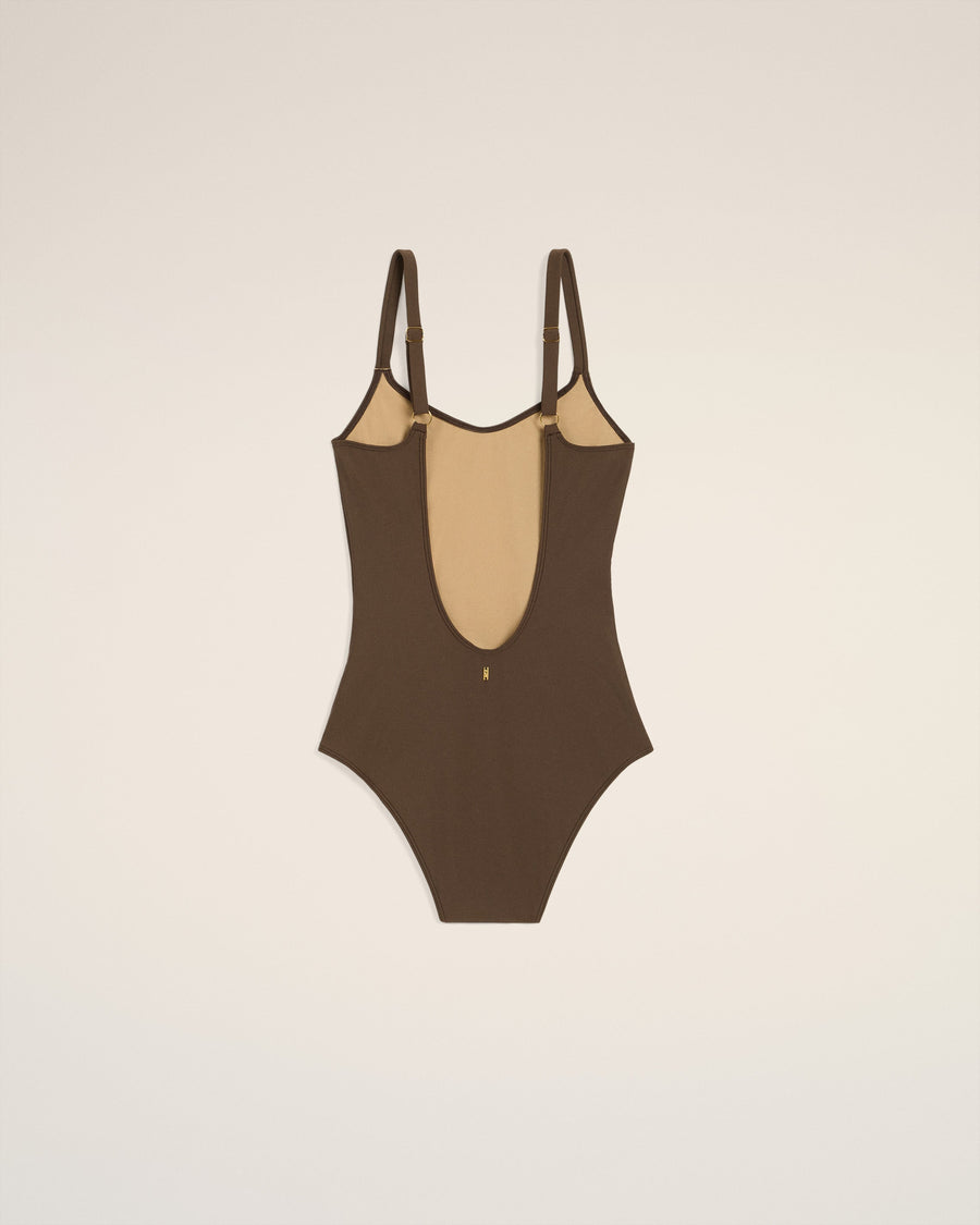Brown One Piece Swimwear