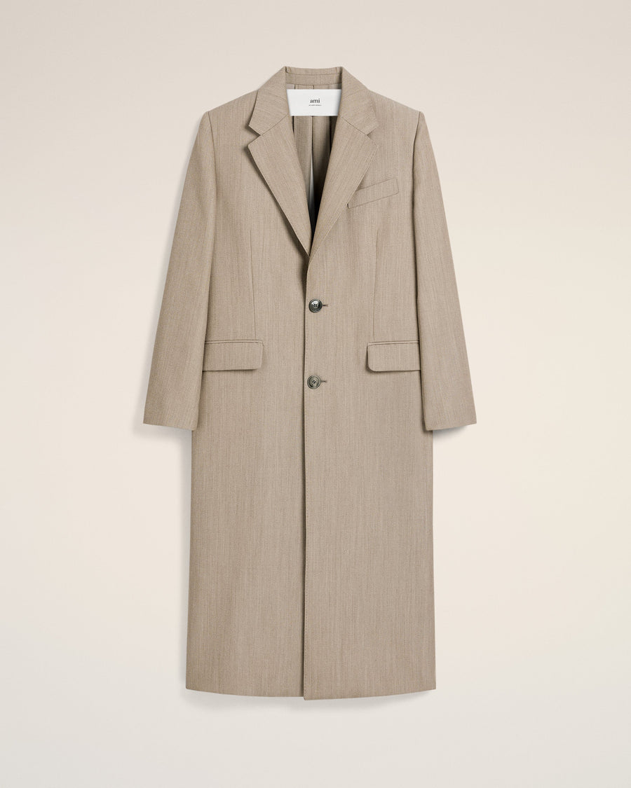 Beige Wool Back Slit Long Coat