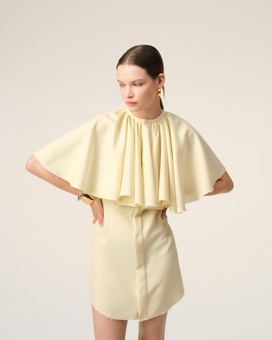 Yellow Wool Shirt Dress With Ruff