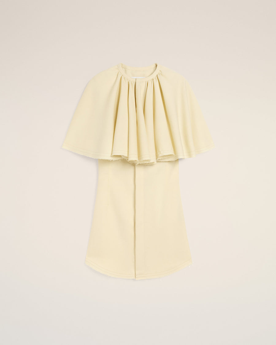 Yellow Wool Shirt Dress With Ruff