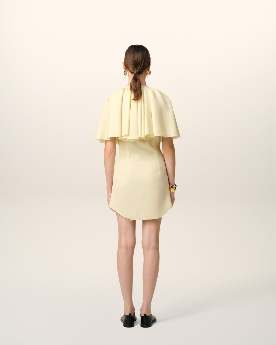Yellow Wool Shirt Dress With Ruff