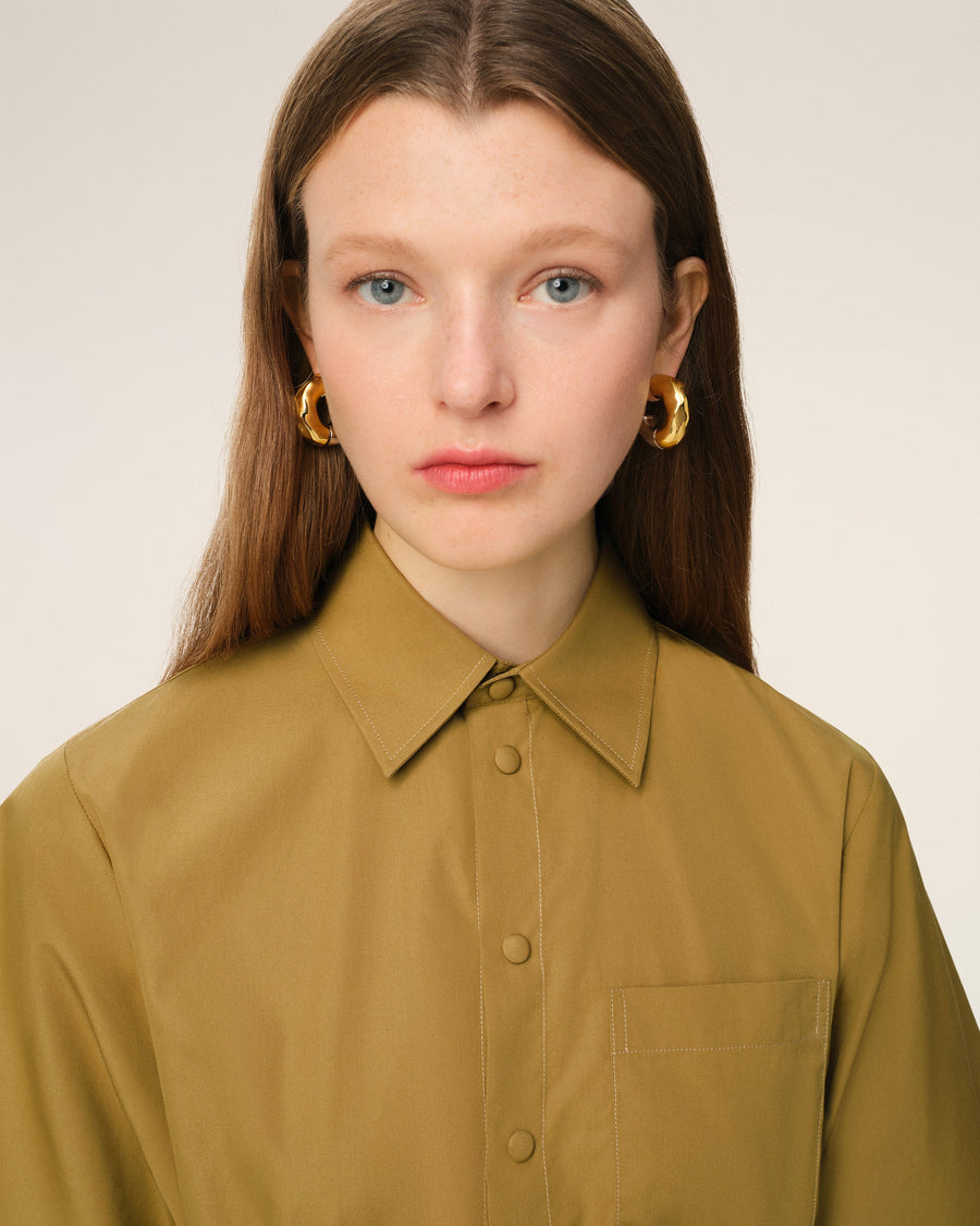 Mustard Cotton Short Sleeve Shirt Dress