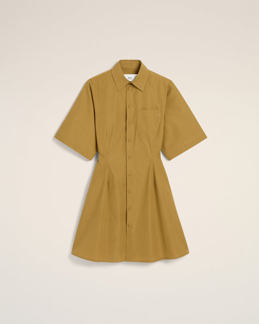 Mustard Cotton Short Sleeve Shirt Dress
