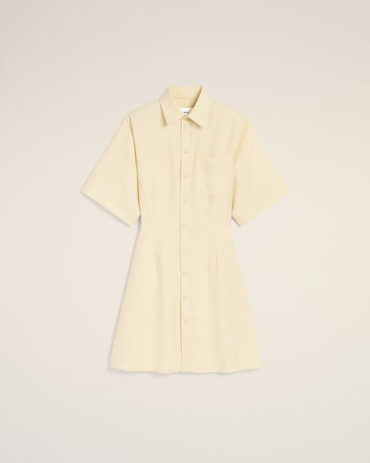 Yellow Wool Short Sleeve Shirt Dress