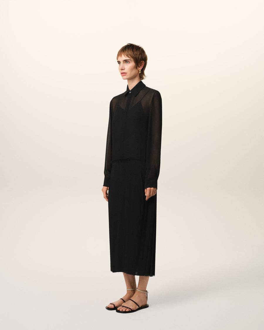 Black Pleated Midi Dress