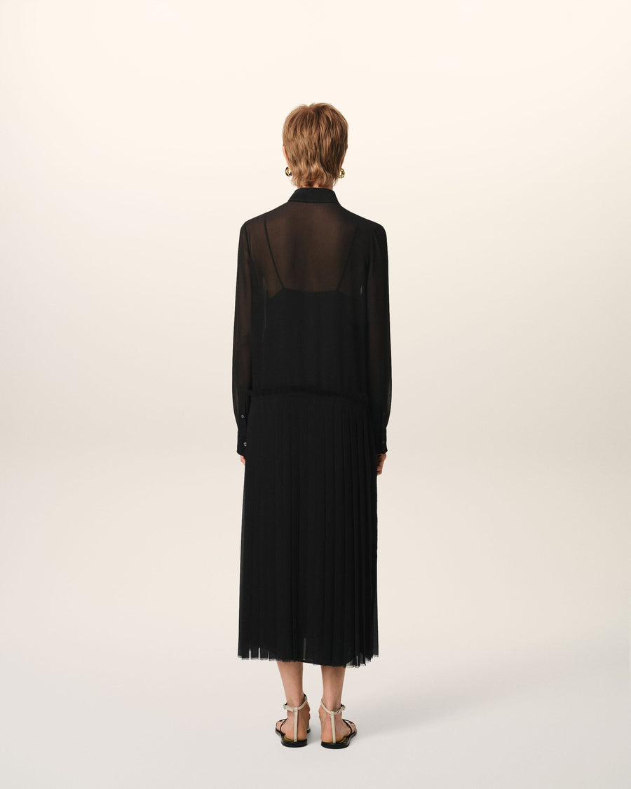 Black Pleated Midi Dress