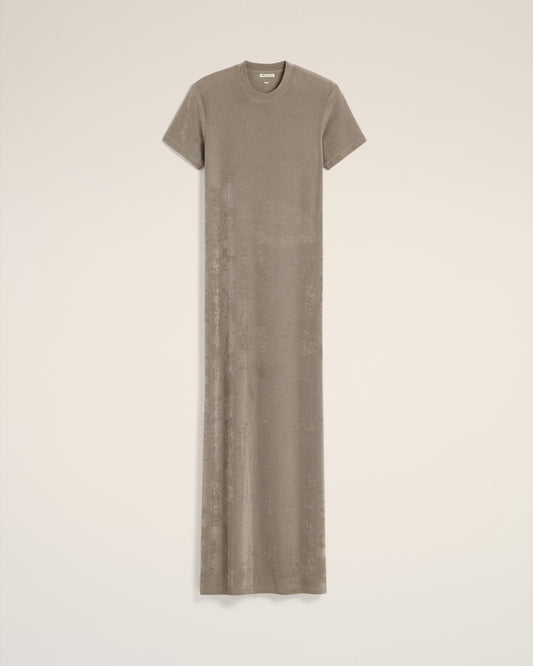 Beige Rib Jersey Short Sleeve Long Dress