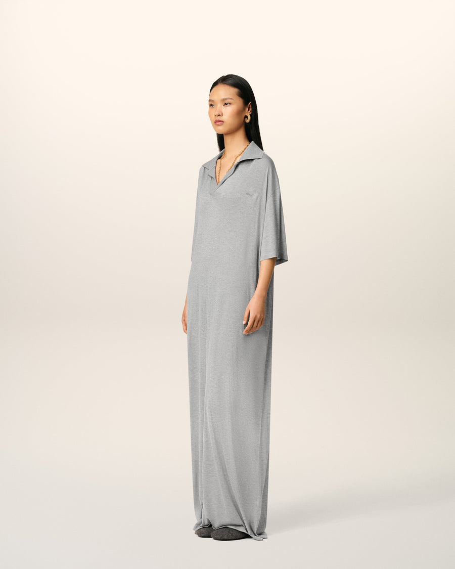 Grey Cotton Short Sleeve Long Polo Dress