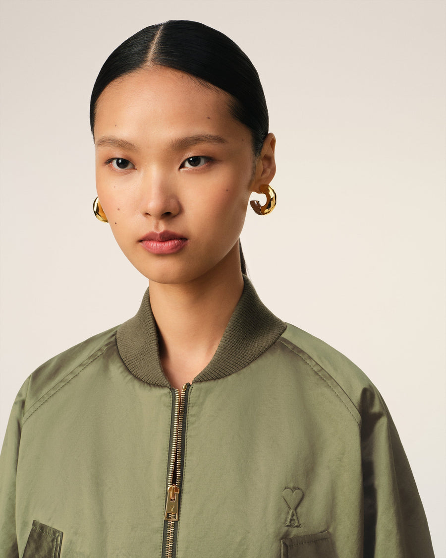 Green Cotton Satin Ami de Coeur Bomber