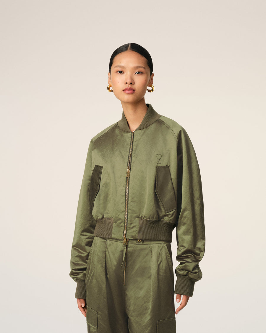 Green Cotton Satin Ami de Coeur Bomber