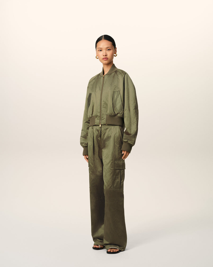 Green Cotton Satin Ami de Coeur Bomber