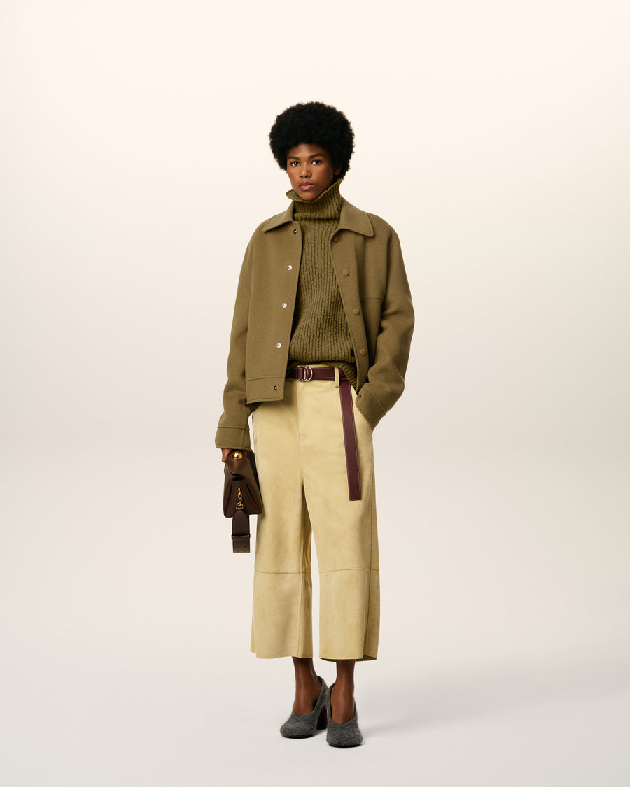 Green Wool Boxy Buttoned Jacket