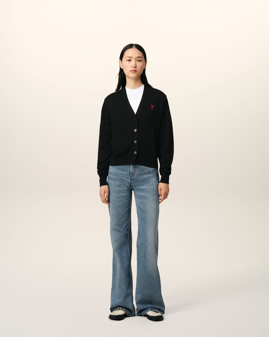 Black Wool Red Ami de Coeur Cardigan
