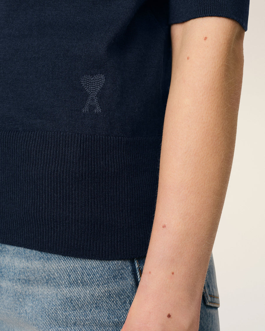 Navy Wool Silk Tonal Ami de Coeur Polo