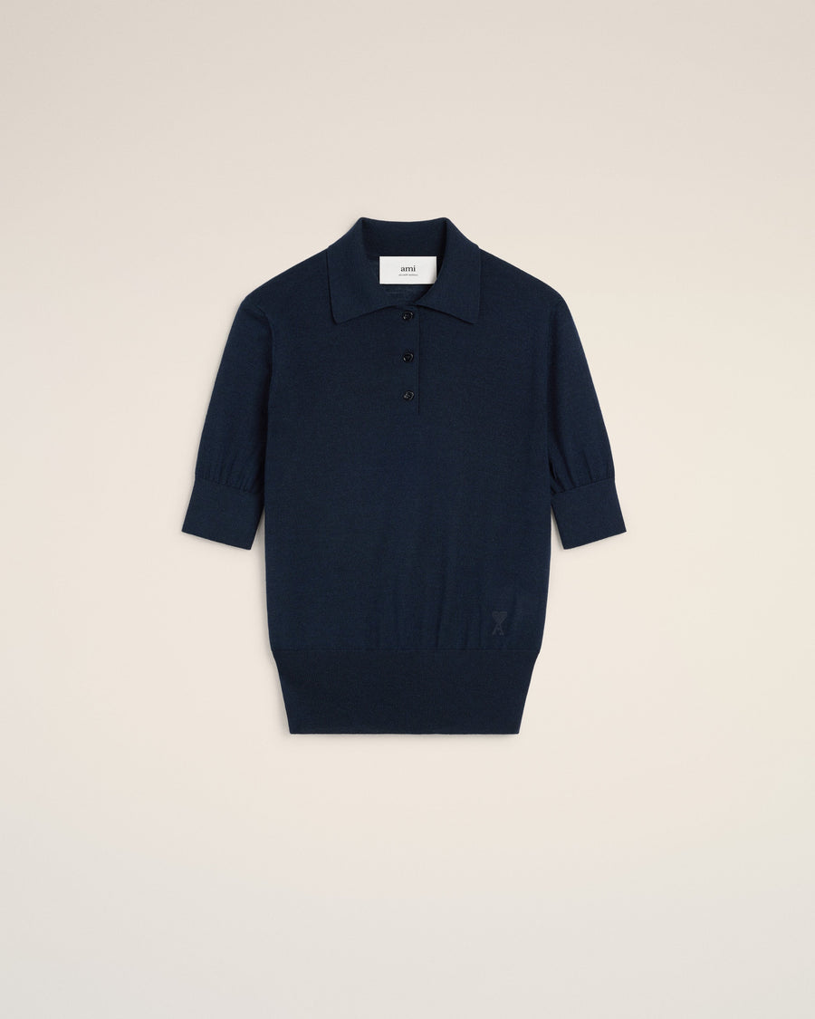 Navy Wool Silk Tonal Ami de Coeur Polo
