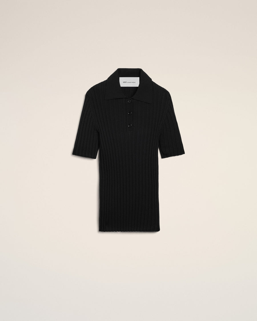 Black Knit Short Sleeves Polo