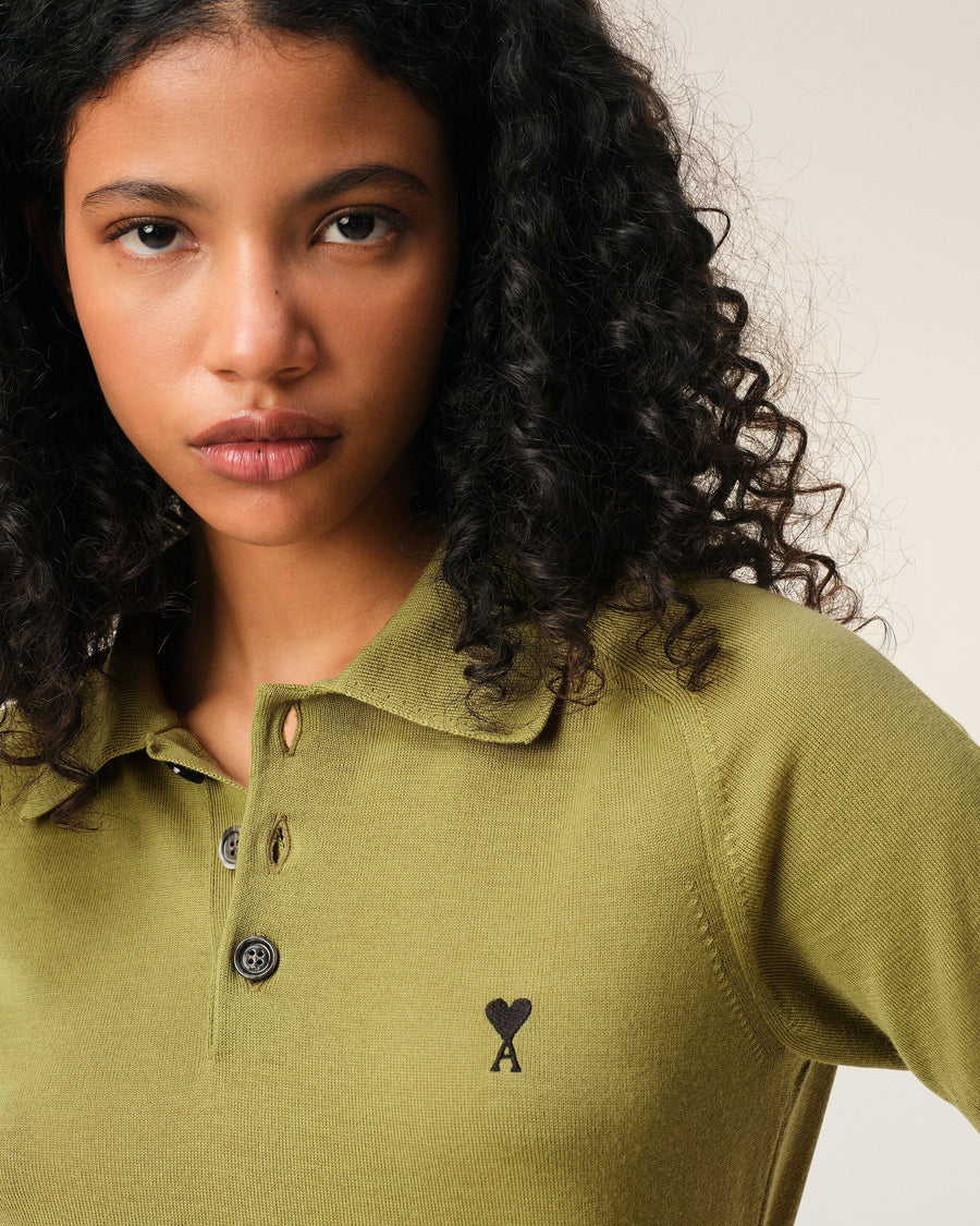 Green Wool Short Sleeves Ami De Coeur Polo